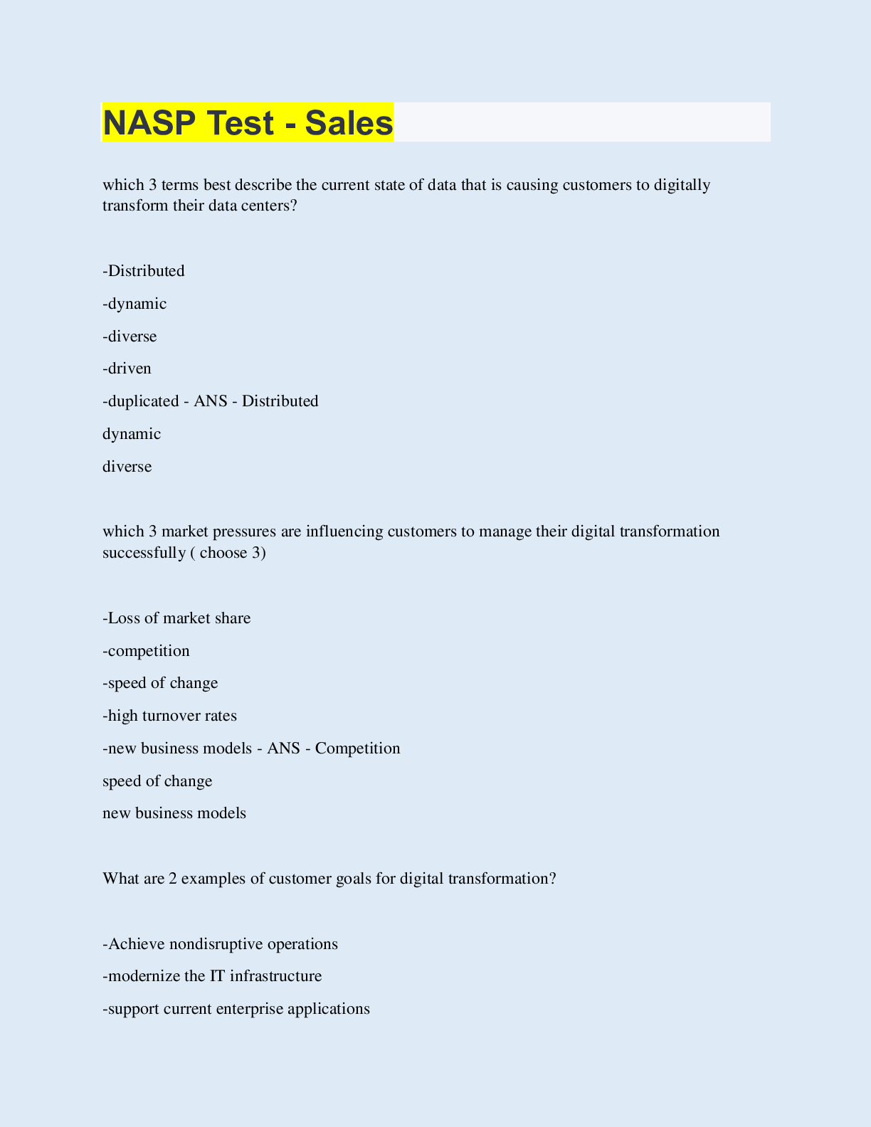 Preview image for NASP Test - Sales | 60 Questions with 100% Correct Answers | Updated & Verified
